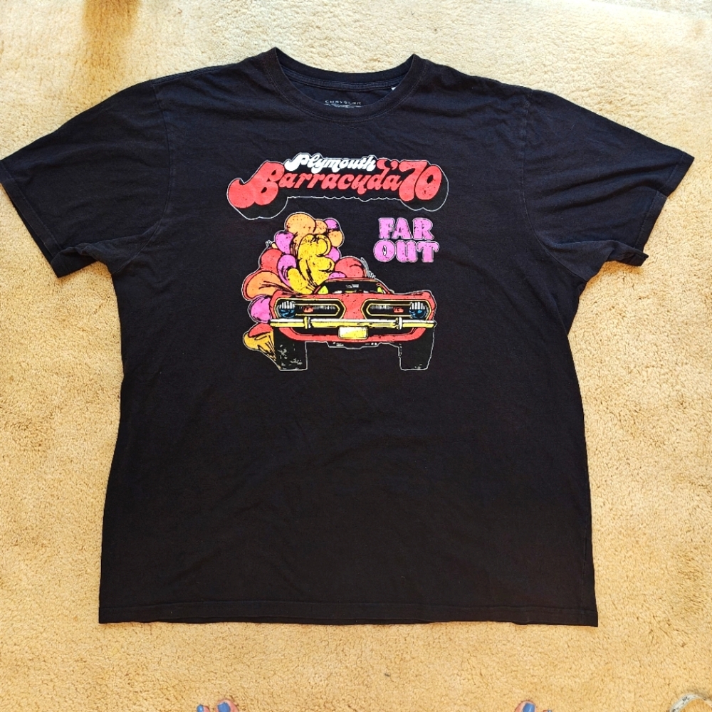 Vtg. Big & Tal 2XLT Chrysler Plymouth Barracuda 70s Graphic Paper Tag T-Shirt